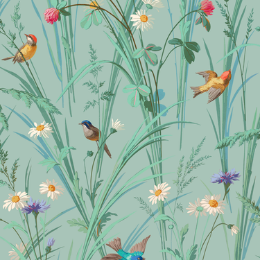 Papier peint Le Jardin français fond vert opale