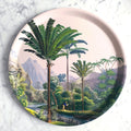 Plateau décoratif rond Manicaria motif palmier tropical fond vert émeraude"