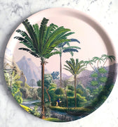 Plateau décoratif rond Manicaria motif palmier tropical fond vert émeraude"