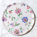 "Plateau rond Pondichéry motif indiennes fleurs XVIIe siècle fond crème"