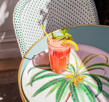 : "Plateau décoratif Cocotier palmier tropical fond ivoire rosé"