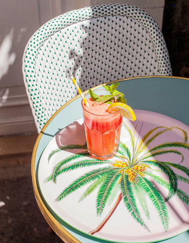 : "Plateau décoratif Cocotier palmier tropical fond ivoire rosé"