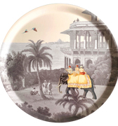 "Plateau rond India fleuve temples palais jardin impérial éléphant paré culture indienne"