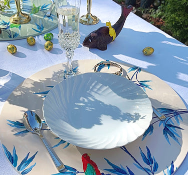 Set de table ou centre de table en laque  " Jardin des perroquets" Champagne
