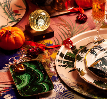 "Plateau émaillé Malachite - Mise en scène table de Noël décorative"