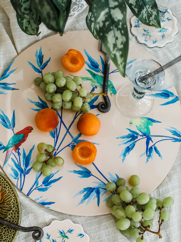 Set de table ou centre de table en laque  " Jardin des perroquets" Champagne